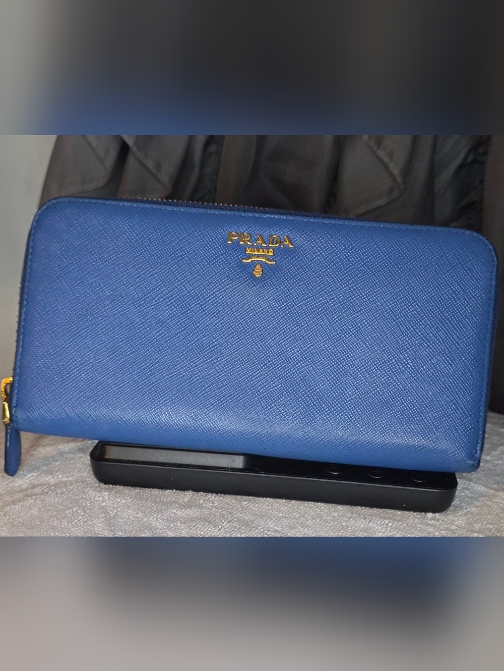 Authentic PRADA Saffiano Leather Zip Wallet in Cobalt Blue